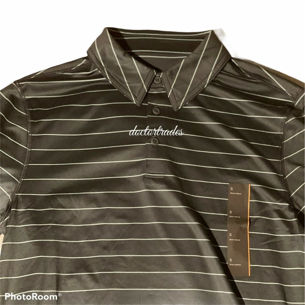 NWT Men's Striped Golf Polo Shirt - All in Motion Charcoal S Gray Stripe 